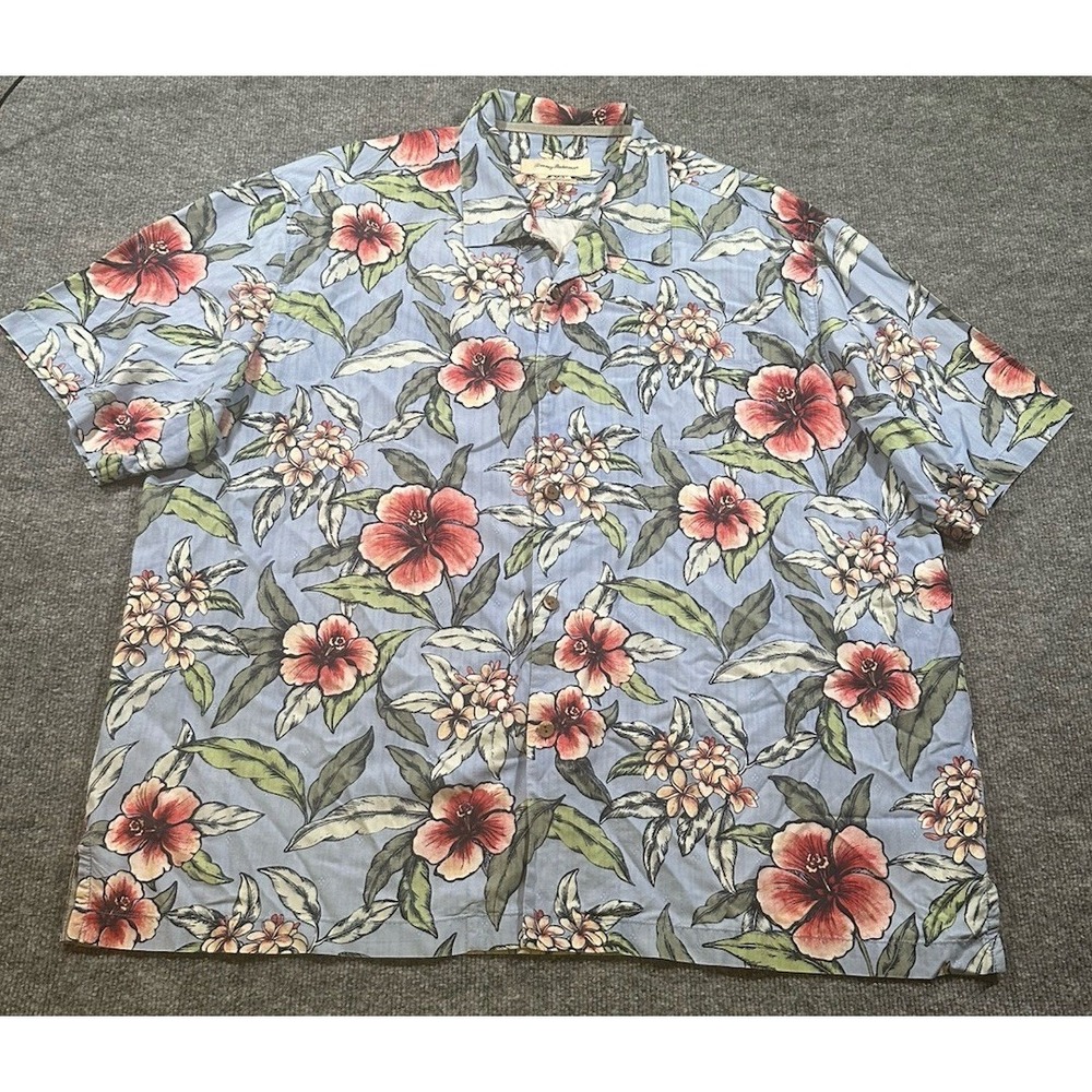 Tommy Bahama Original Fit 3XL Blue Floral Button Up Camp Shirt 100% Silk